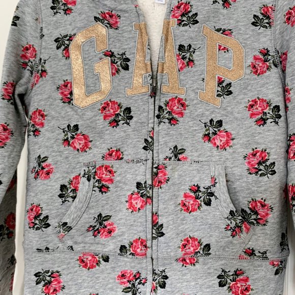 Floral GAP Logo Cozy Sherpa Fur Lined Hoodie, Girls - Picture 3 of 7